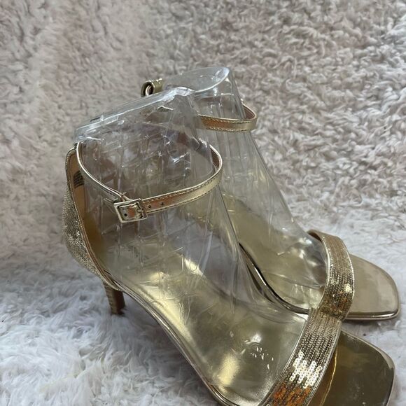 Torrid Gold sequins ankle strap heels sandals double wide size 12 - Picture 3 of 11